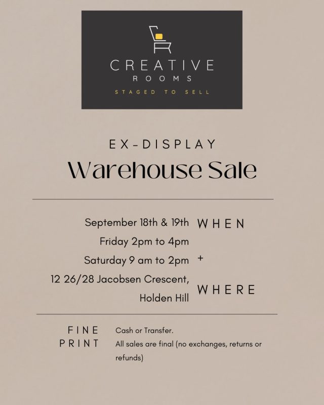 It’s that time again 👀 we’re clearing out our warehouse, and that means YOUR home could score something gorgeous ✨It’s our Ex-Display Warehouse Sale, gorgeous pieces that have done their time on display, now ready for a new home at a fraction of the price.🗓️ **WHEN**
Friday, Sept 18th | 2pm–4pm
Saturday, Sept 19th | 9am–2pm📍 **WHERE**
12 26/28 Jacobsen Crescent, Holden Hill💸 Cash or transfer only. All sales final no exchanges, returns or refund. #saleadelaide #exdisplaysale #exdisplayfurniture #decorhome #homestagingsale